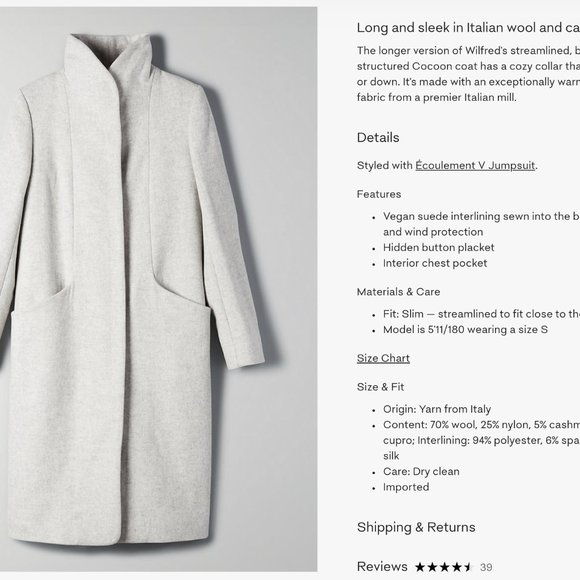 Aritzia Wilfred Cocoon Long Coat Heather Gray - Picture 4 of 6